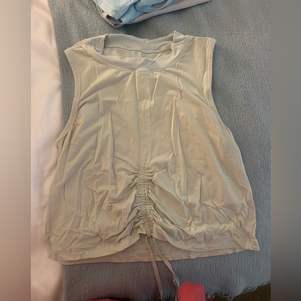Lululemon Athletica Cream Ruched Tie Front Tank Top